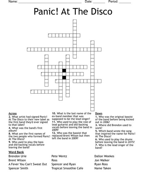 Crossword Clue. . Pop band panic at the crossword